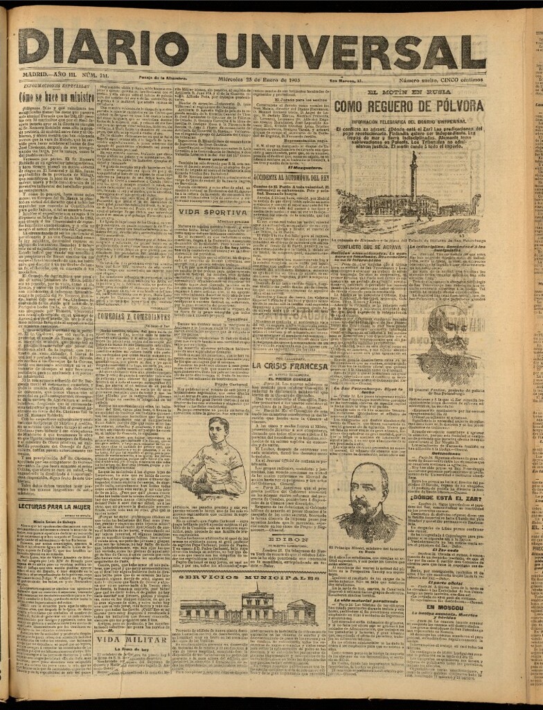 Miniatura de Diario Universal del 25 de enero de 1905, edición de noche