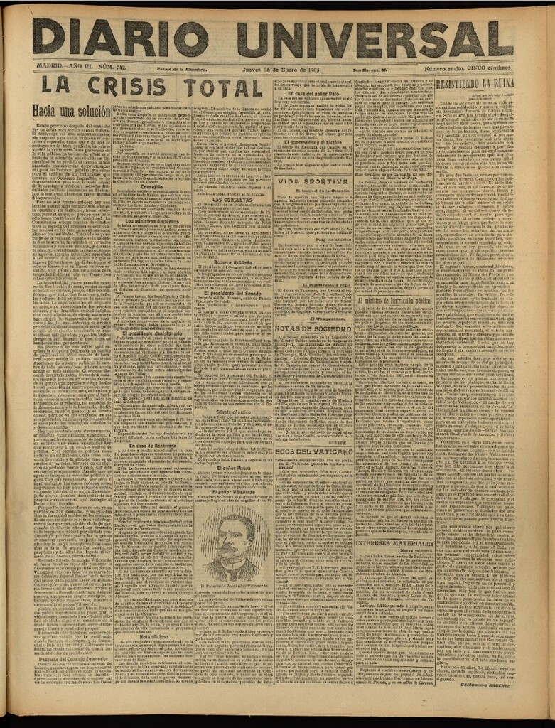 Miniatura de Diario Universal del 26 de enero de 1905, edición de tarde