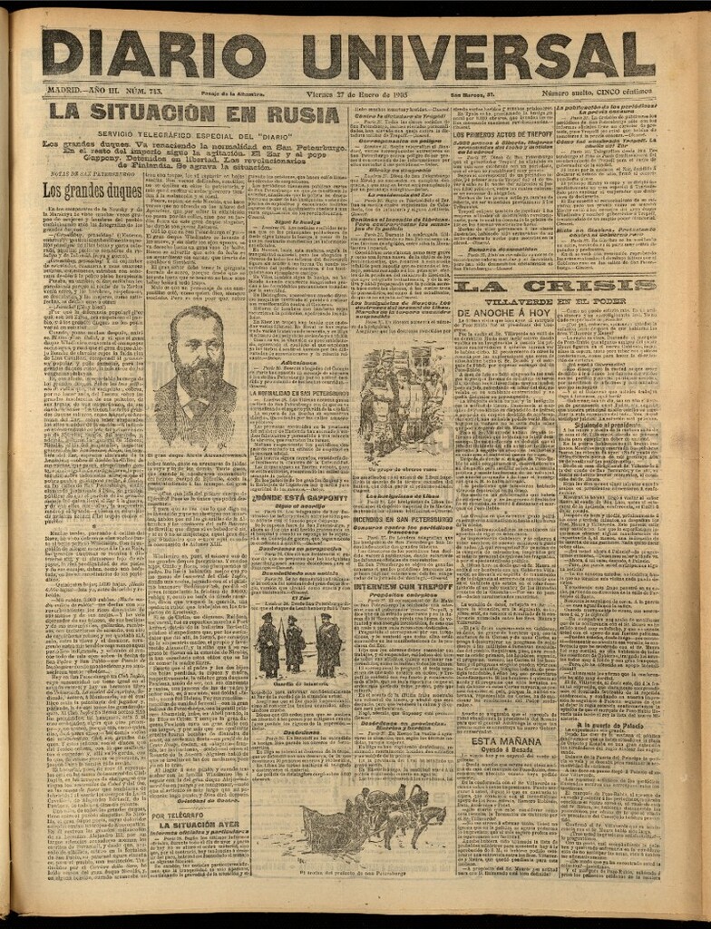 Miniatura de Diario Universal del 27 de enero de 1905, edición de noche