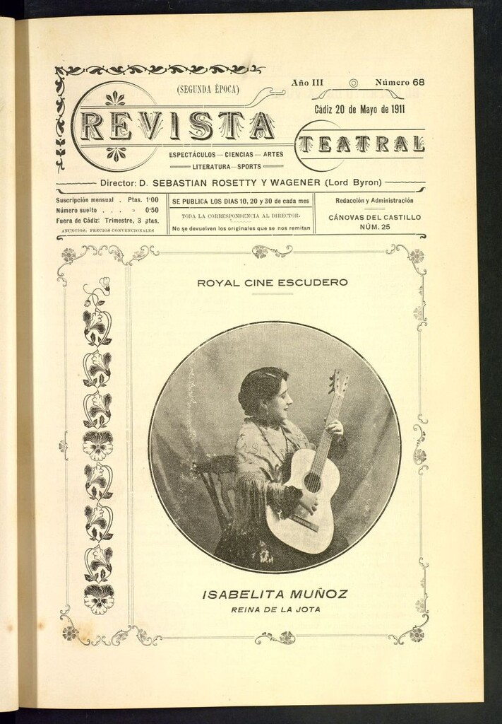 Miniatura de Revista Teatral, Literaria, Científica, de Bellas Artes y Espectáculos. Segunda época. Nº 68