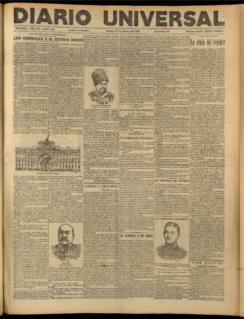 Miniatura de Diario Universal del 31 de enero de 1905, edición de noche
