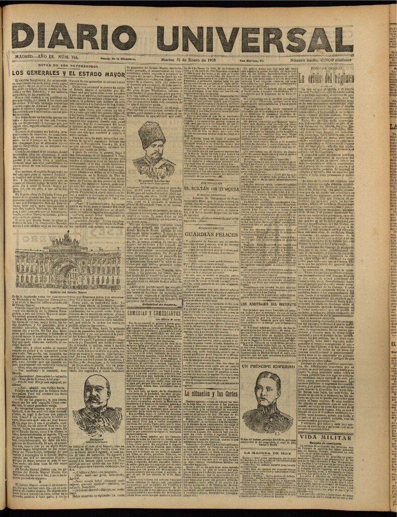 Miniatura de Diario Universal del 31 de enero de 1905, edición de tarde