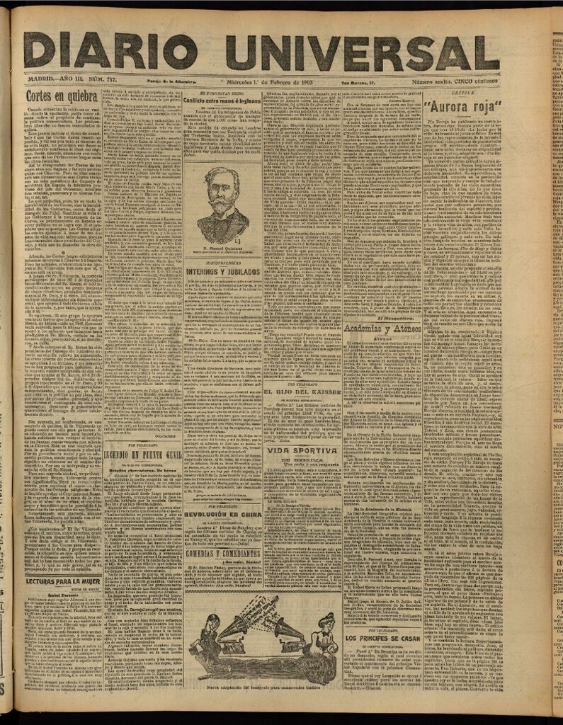 Miniatura de Diario Universal del 1 de febrero de 1905, edición de tarde