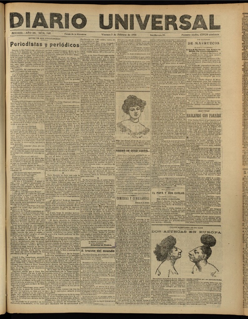 Miniatura de Diario Universal del 3 de febrero de 1905, edición de tarde