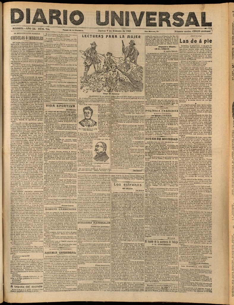 Miniatura de Diario Universal del 9 de febrero de 1905, edición de noche
