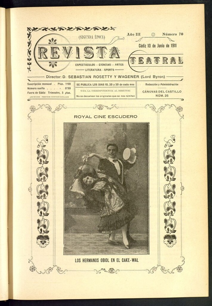 Miniatura de Revista Teatral, Literaria, Científica, de Bellas Artes y Espectáculos. Segunda época. Nº 70