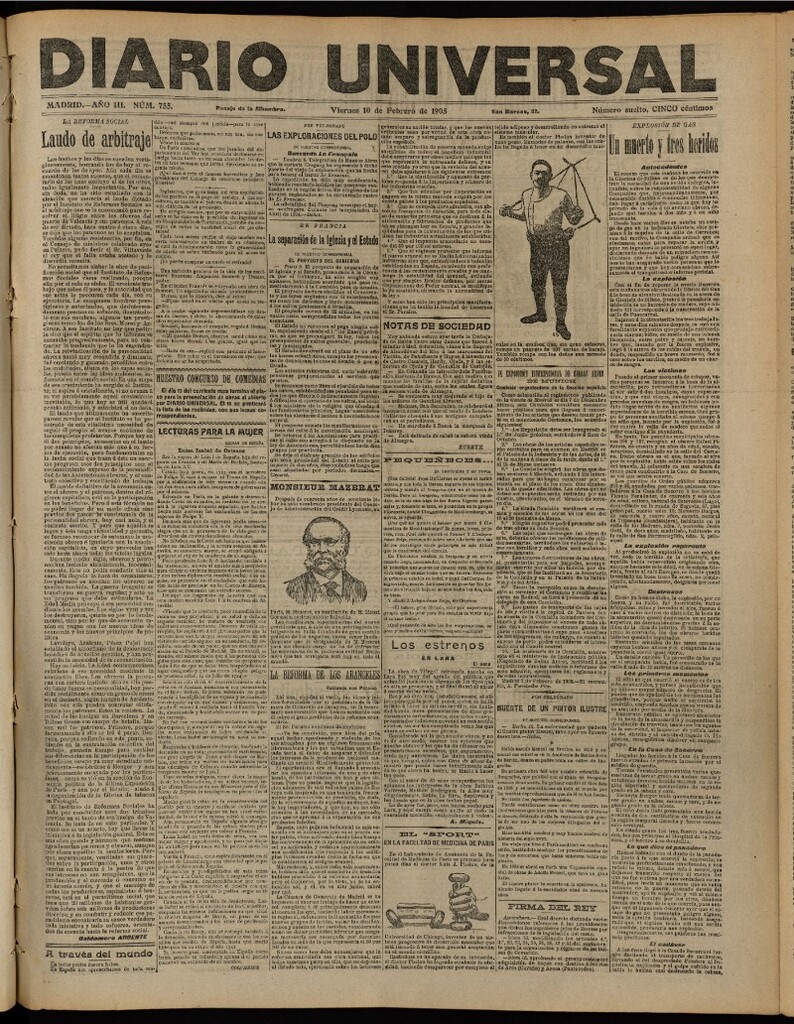Miniatura de Diario Universal del 10 de febrero de 1905, edición de tarde