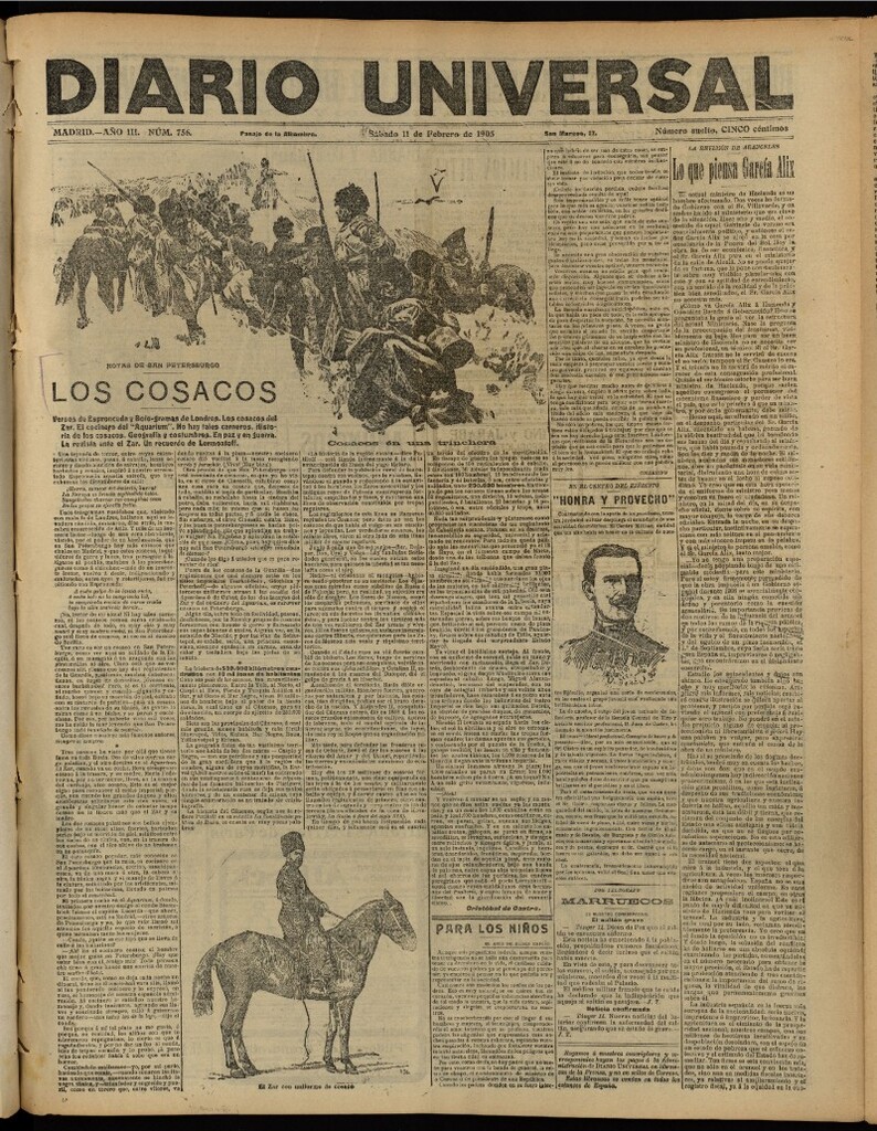 Miniatura de Diario Universal del 11 de febrero de 1905, edición de tarde