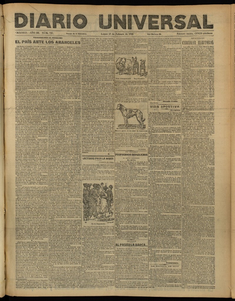 Miniatura de Diario Universal del 13 de febrero de 1905, edición de tarde