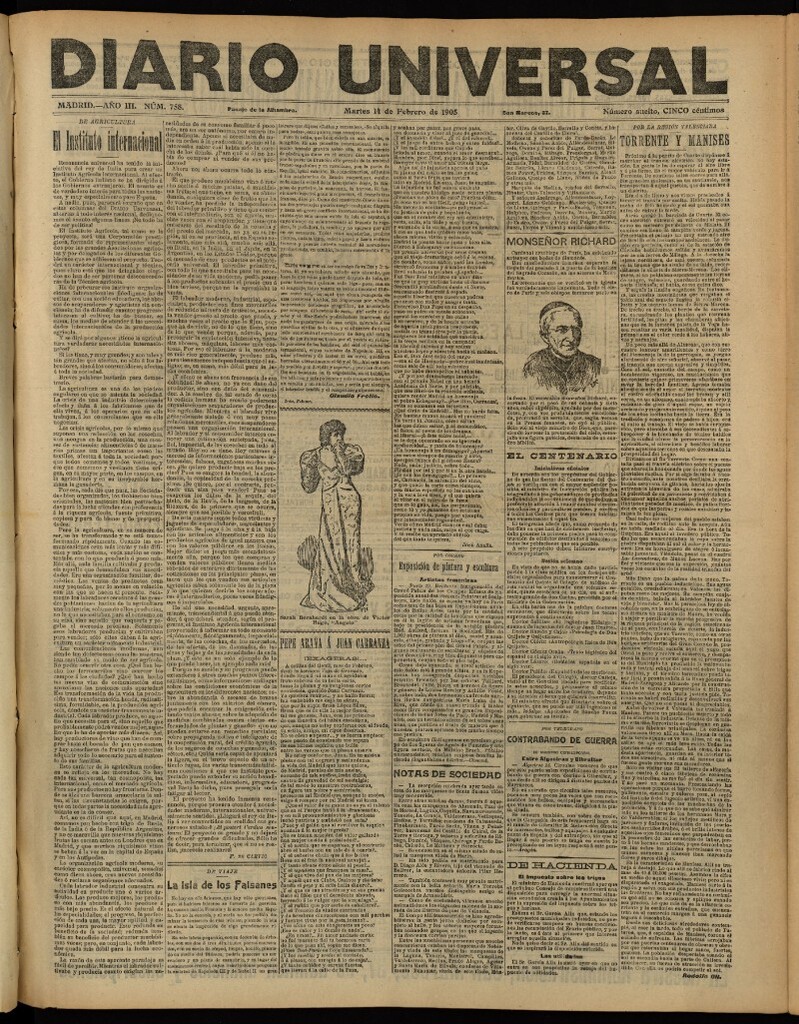 Miniatura de Diario Universal del 14 de febrero de 1905, edición de tarde