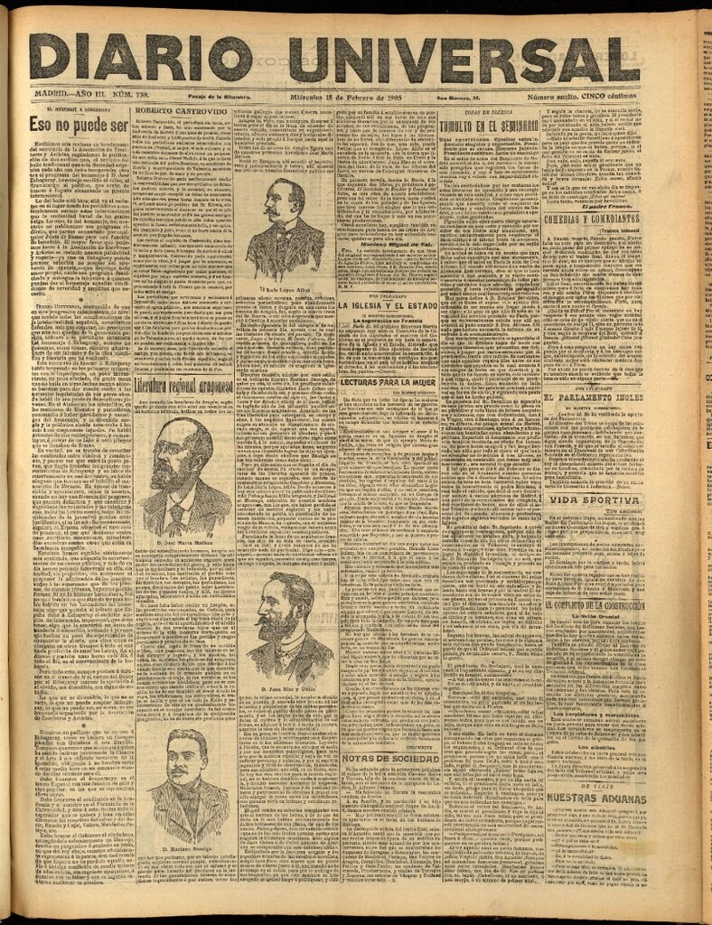 Miniatura de Diario Universal del 15 de febrero de 1905, edición de noche
