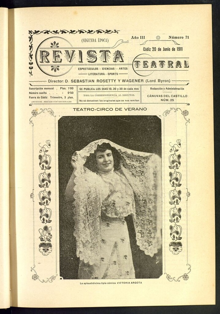 Miniatura de Revista Teatral, Literaria, Científica, de Bellas Artes y Espectáculos. Segunda época. Nº 71
