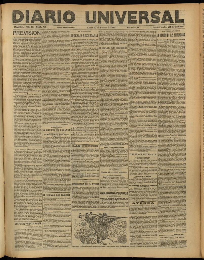 Miniatura de Diario Universal del 20 de febrero de 1905, edición de tarde