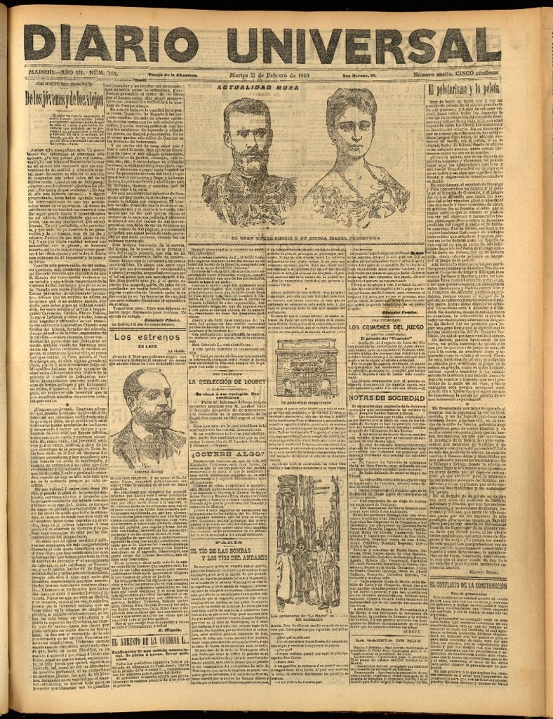 Miniatura de Diario Universal del 21 de febrero de 1905, edición de noche