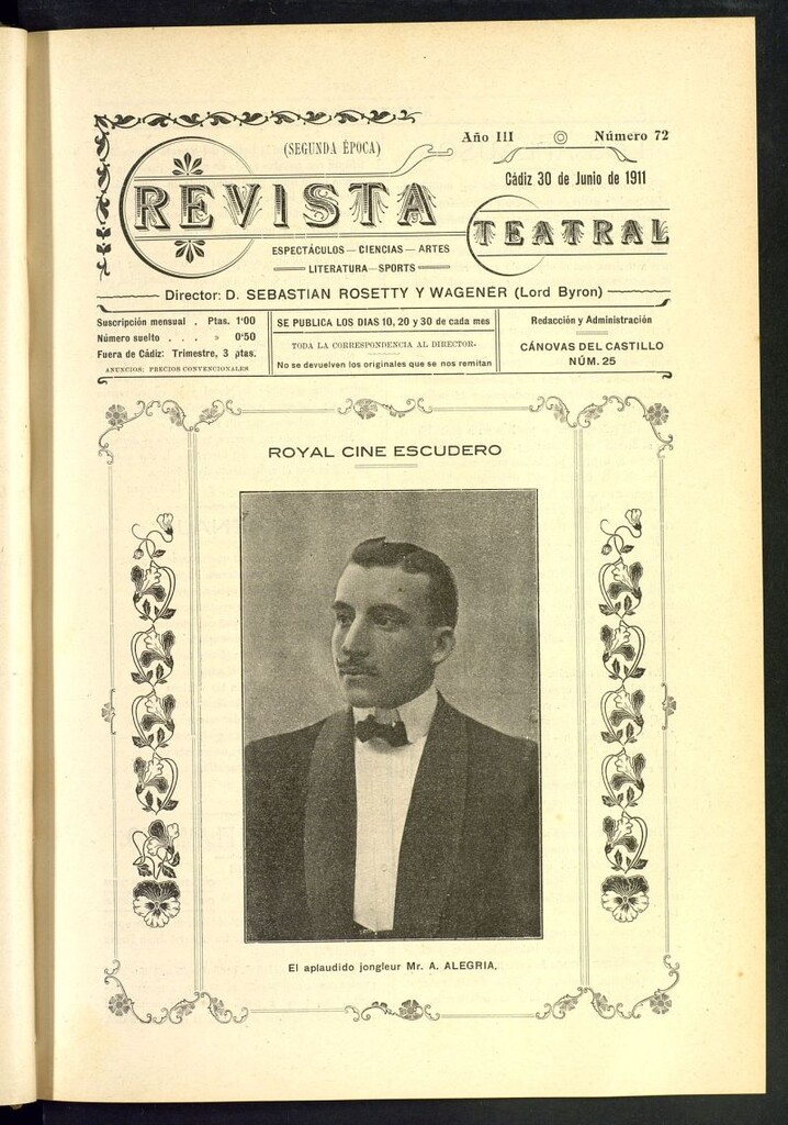 Miniatura de Revista Teatral, Literaria, Científica, de Bellas Artes y Espectáculos. Segunda época. Nº 72