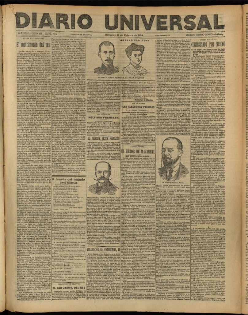 Miniatura de Diario Universal del 22 de febrero de 1905, edición de tarde