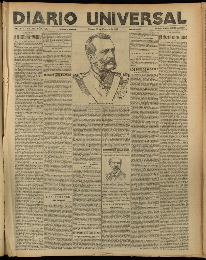 Miniatura de Diario Universal del 24 de febrero de 1905, edición de tarde