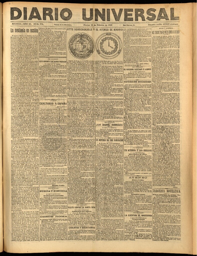 Miniatura de Diario Universal del 28 de febrero de 1905, edición de noche