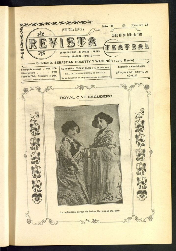 Miniatura de Revista Teatral, Literaria, Científica, de Bellas Artes y Espectáculos. Segunda época. Nº 73