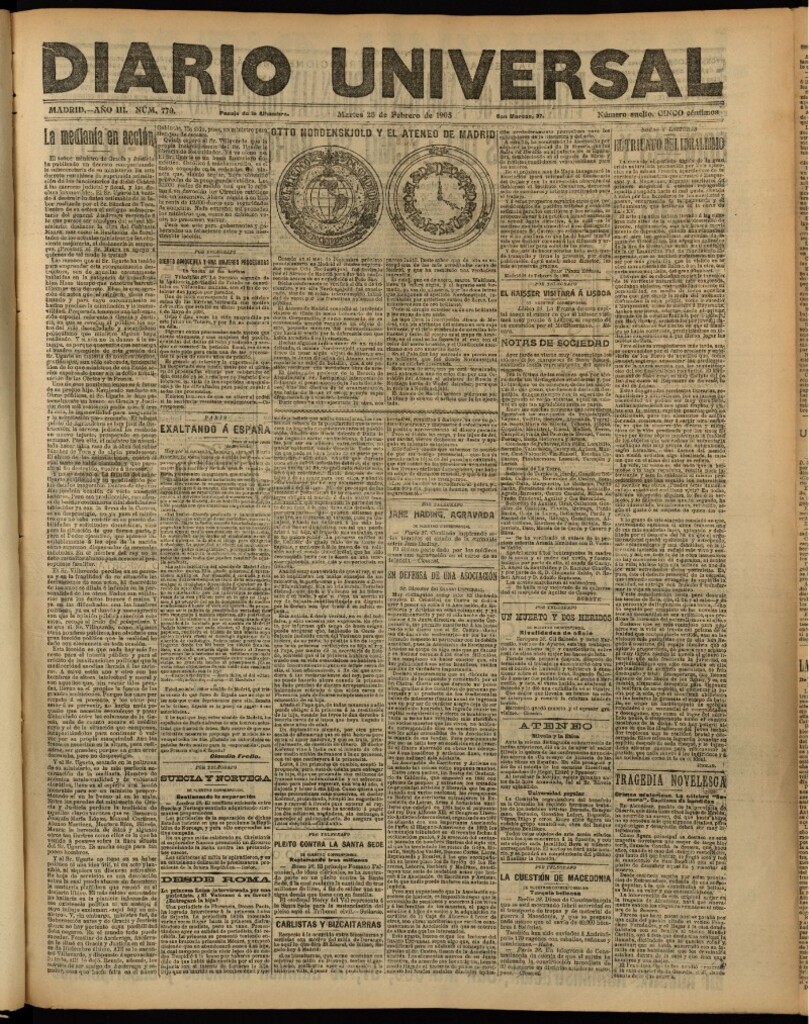 Miniatura de Diario Universal del 28 de febrero de 1905, edición de tarde
