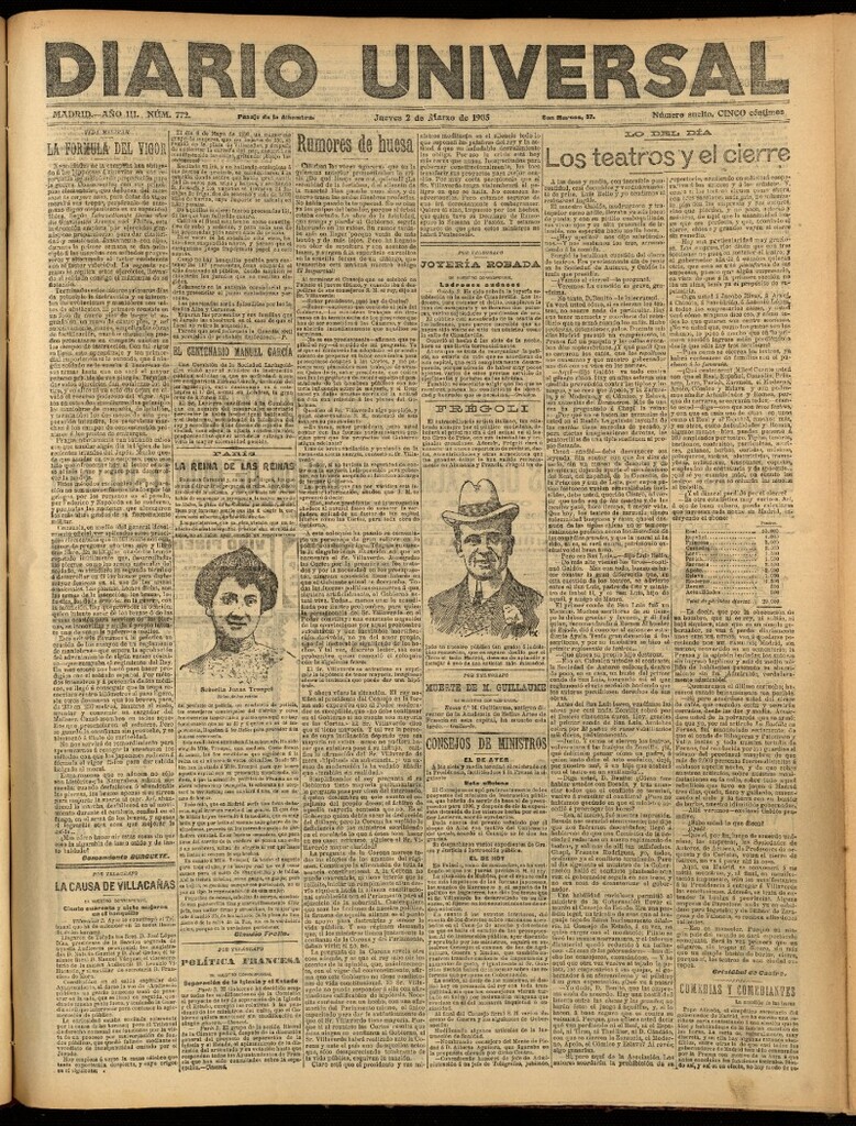 Miniatura de Diario Universal del 2 de marzo de 1905, edición de noche