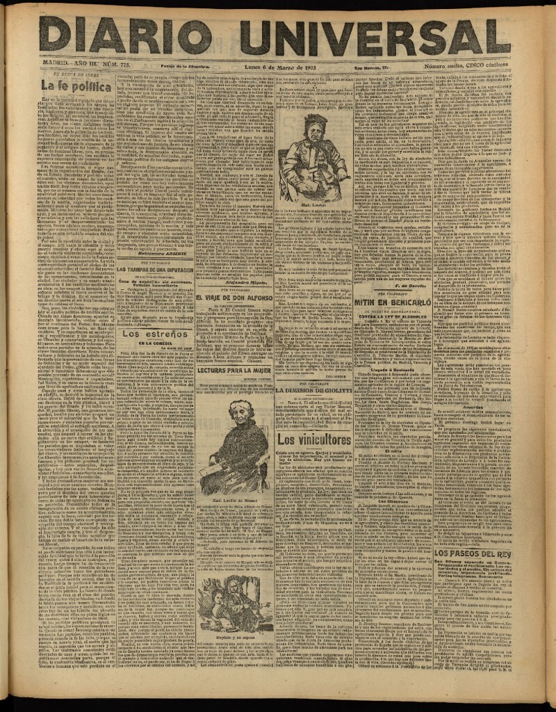 Miniatura de Diario Universal del 6 de marzo de 1905, edición de tarde