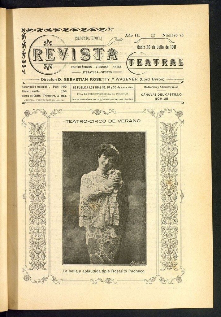 Miniatura de Revista Teatral, Literaria, Científica, de Bellas Artes y Espectáculos. Segunda época  Nº 75