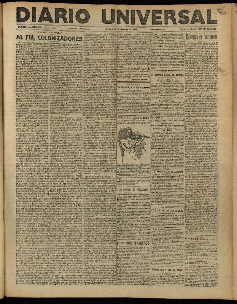 Miniatura de Diario Universal del 11 de marzo de 1905, edición de tarde
