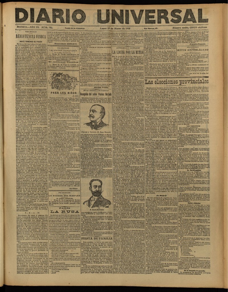 Miniatura de Diario Universal del 13 de marzo de 1905, edición de tarde