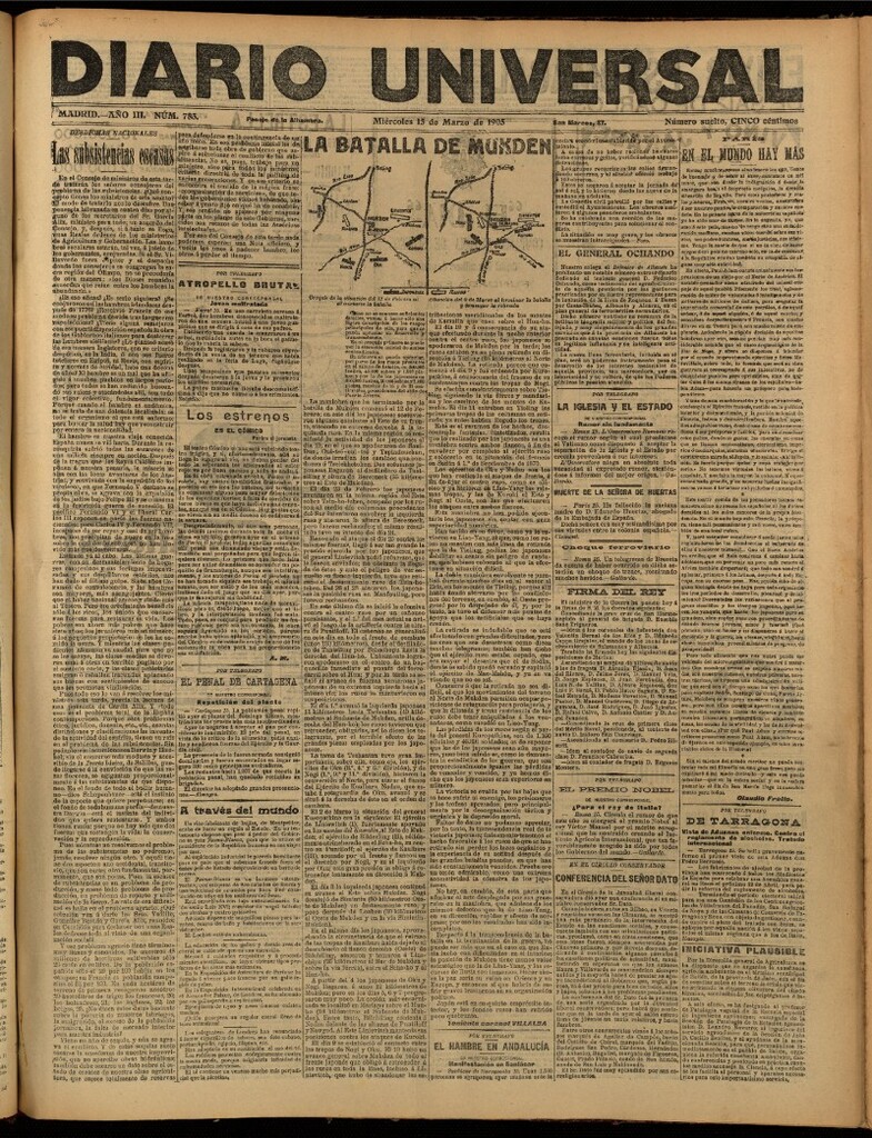 Miniatura de Diario Universal del 15 de marzo de 1905, edición de noche