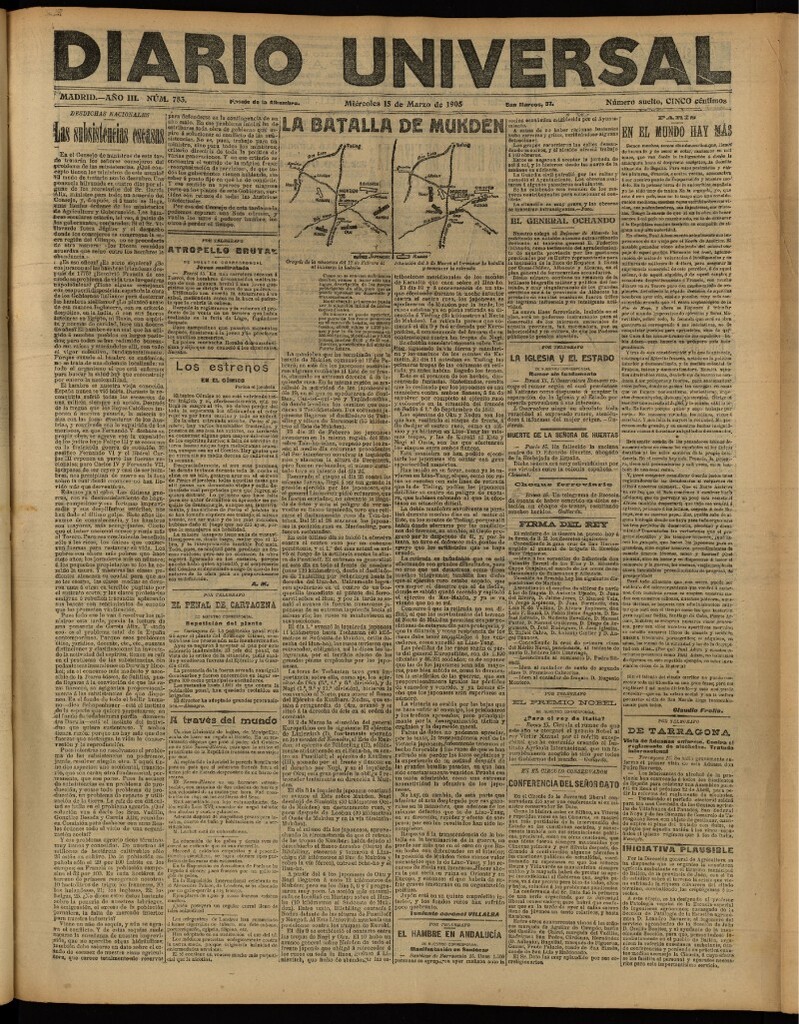 Miniatura de Diario Universal del 15 de marzo de 1905, edición de tarde