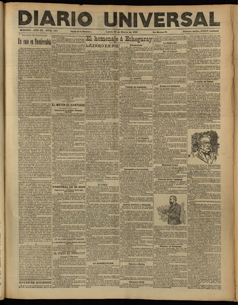 Miniatura de Diario Universal del 20 de marzo de 1905, edición de tarde