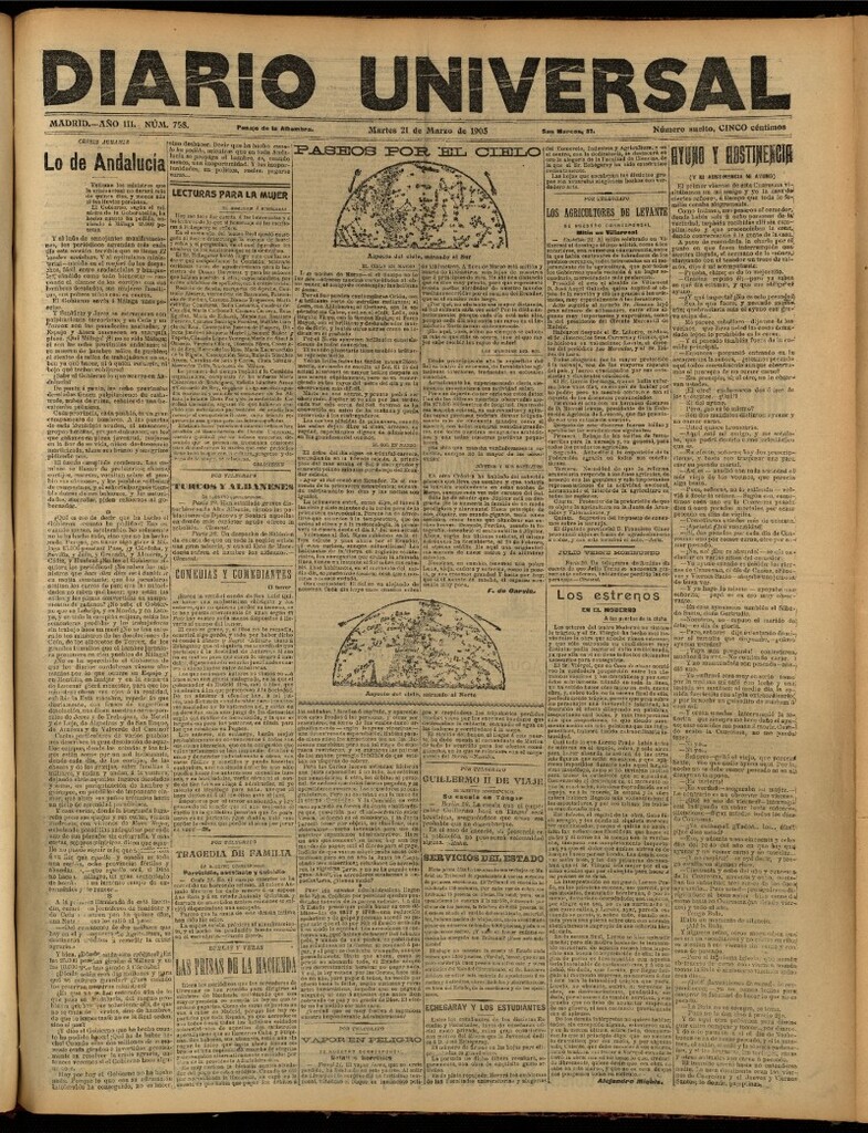 Miniatura de Diario Universal del 21 de marzo de 1905, edición de noche