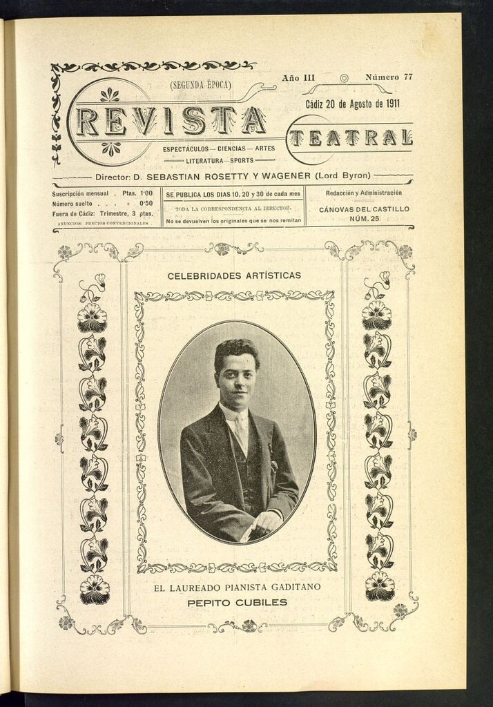 Miniatura de Revista Teatral, Literaria, Científica, de Bellas Artes y Espectáculos. Segunda época. Nº 77