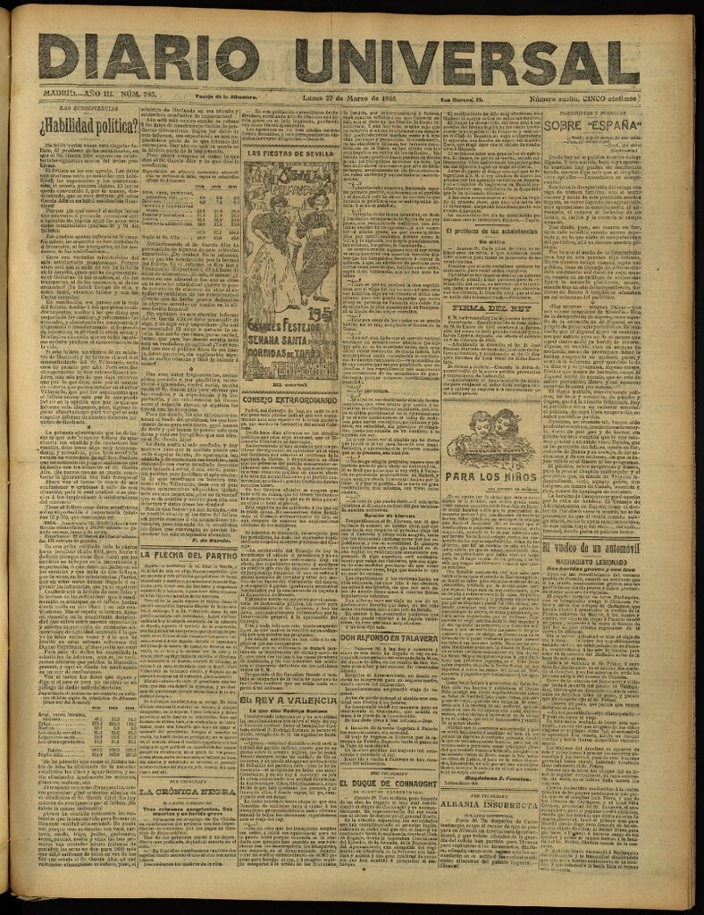 Miniatura de Diario Universal del 27 de marzo de 1905, edición de tarde