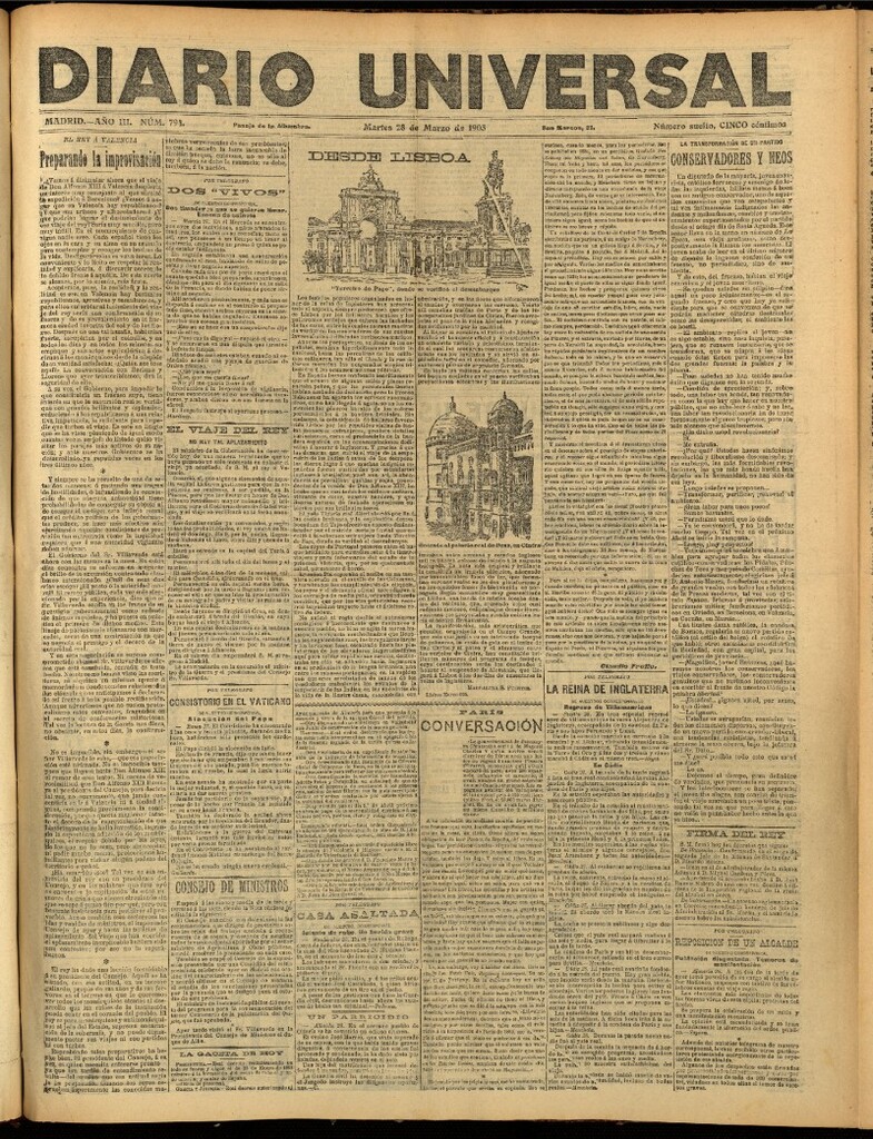 Miniatura de Diario Universal del 28 de marzo de 1905, edición de noche