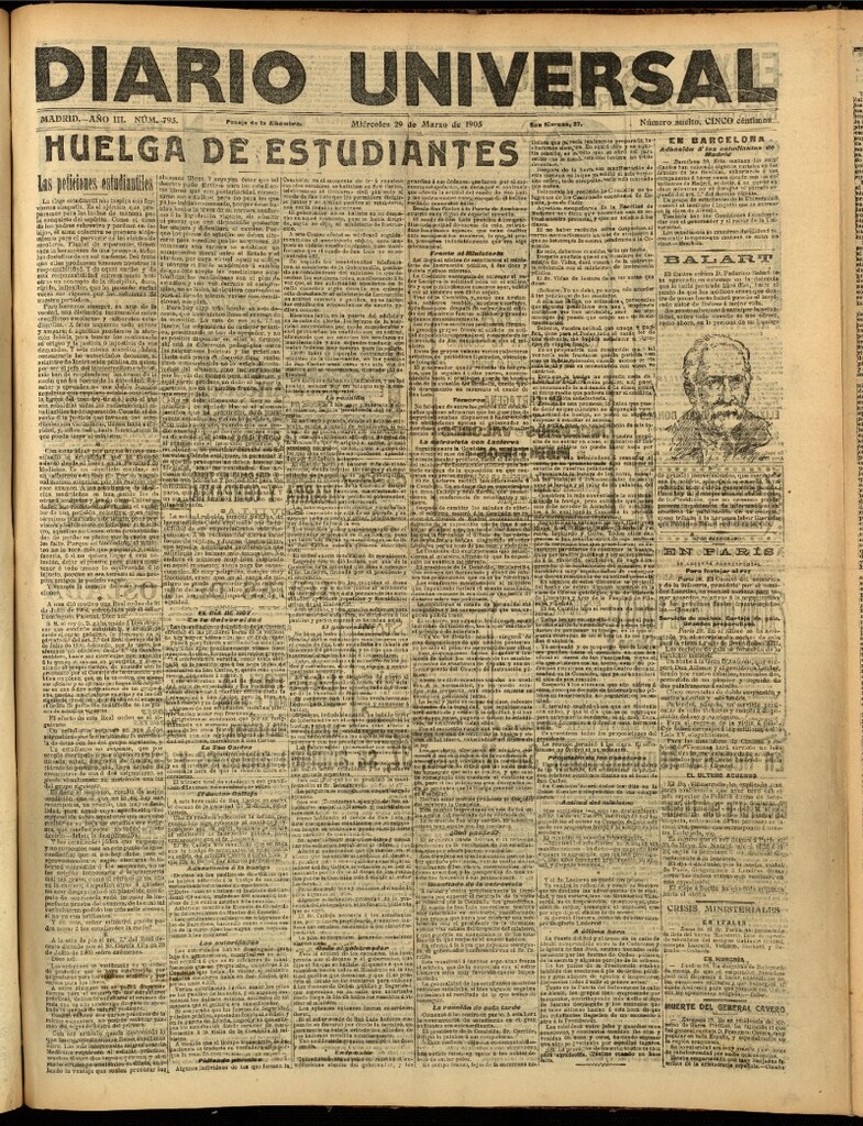 Miniatura de Diario Universal del 29 de marzo de 1905, edición de noche