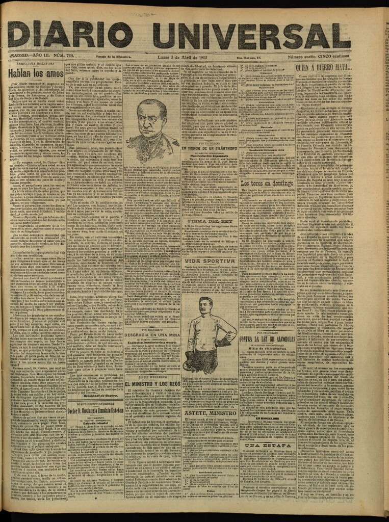 Miniatura de Diario Universal del 3 de abril de 1905, edición de tarde