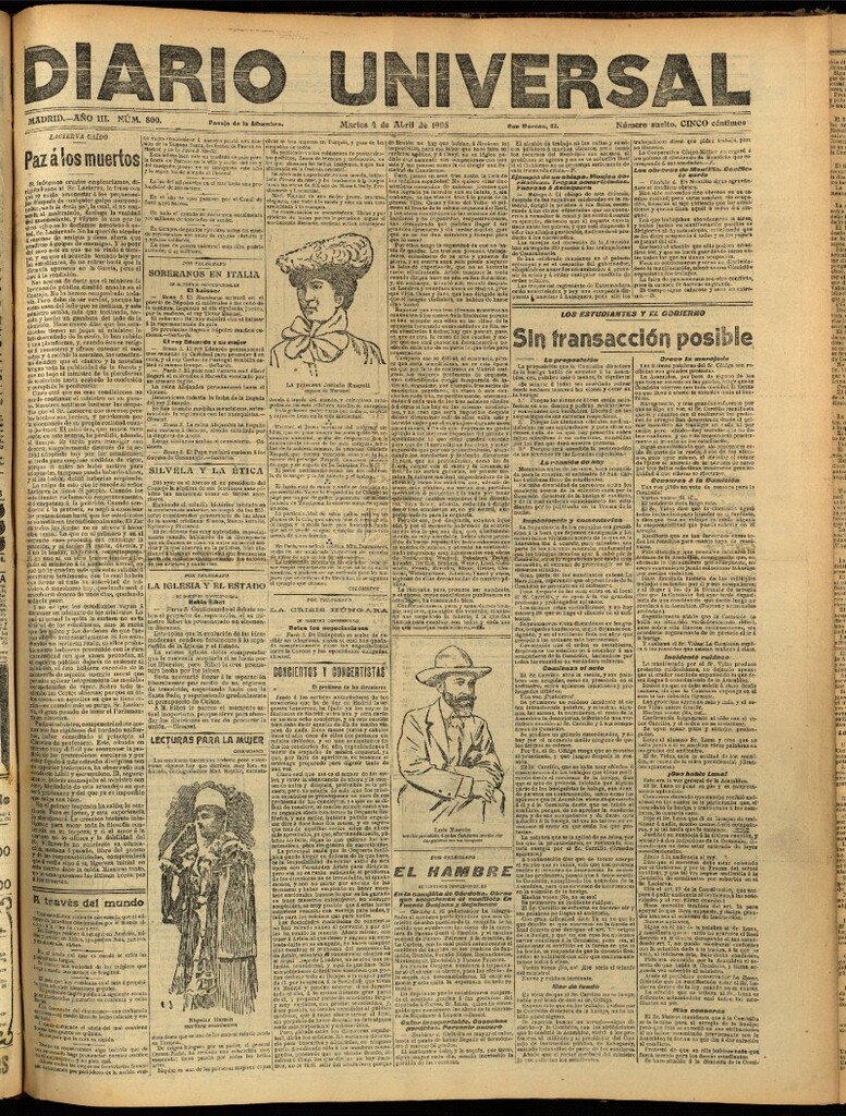 Miniatura de Diario Universal del 4 de abril de 1905, edición de noche