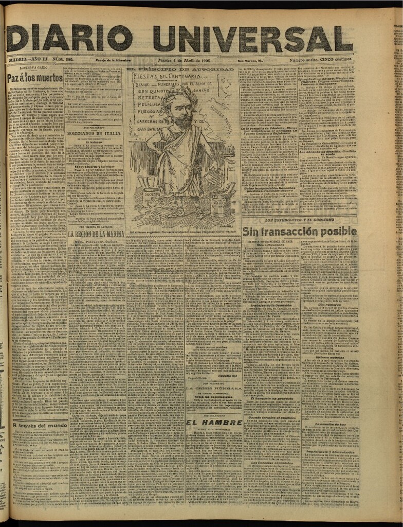 Miniatura de Diario Universal del 4 de abril de 1905, edición de tarde