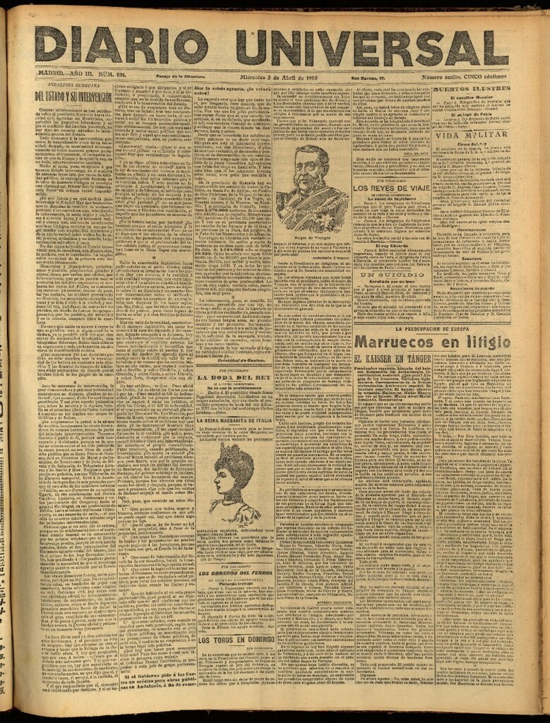 Miniatura de Diario Universal del 5 de abril de 1905, edición de noche
