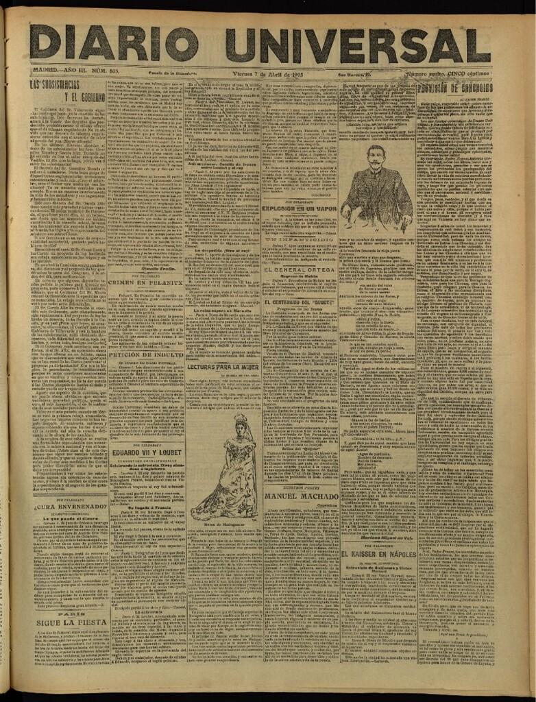 Miniatura de Diario Universal del 7 de abril de 1905, edición de tarde