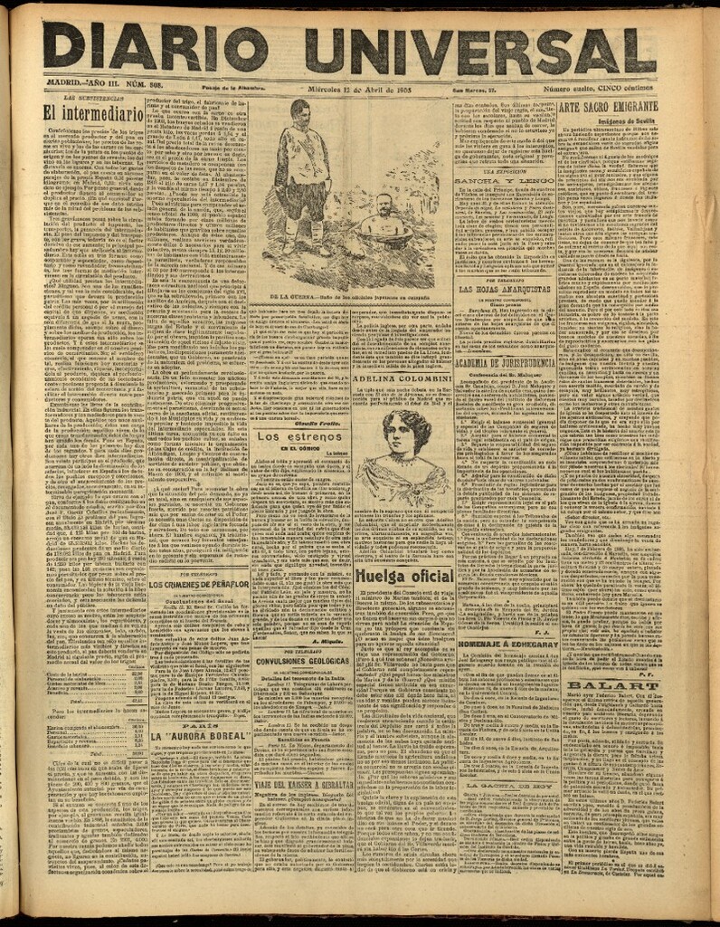 Miniatura de Diario Universal del 12 de abril de 1905, edición de noche