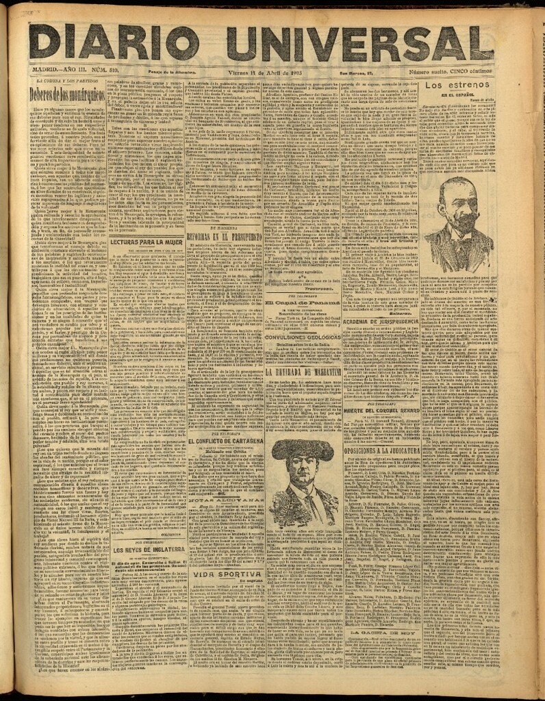 Miniatura de Diario Universal del 14 de abril de 1905, edición de noche