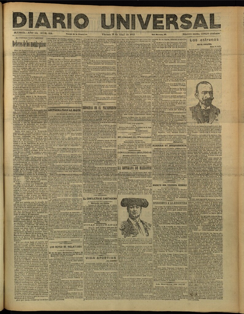 Miniatura de Diario Universal del 14 de abril de 1905, edición de tarde