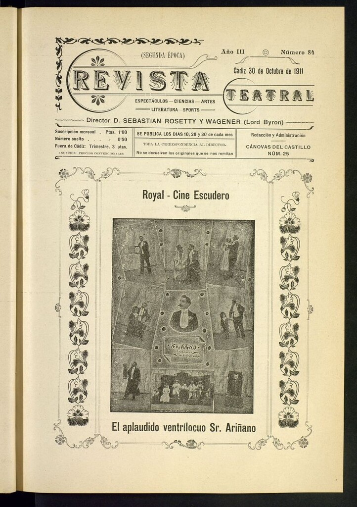 Miniatura de Revista Teatral, Literaria, Científica, de Bellas Artes y Espectáculos. Segunda época. Nº 84