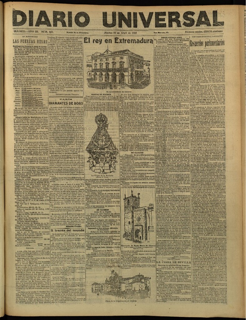 Miniatura de Diario Universal del 25 de abril de 1905, edición de tarde