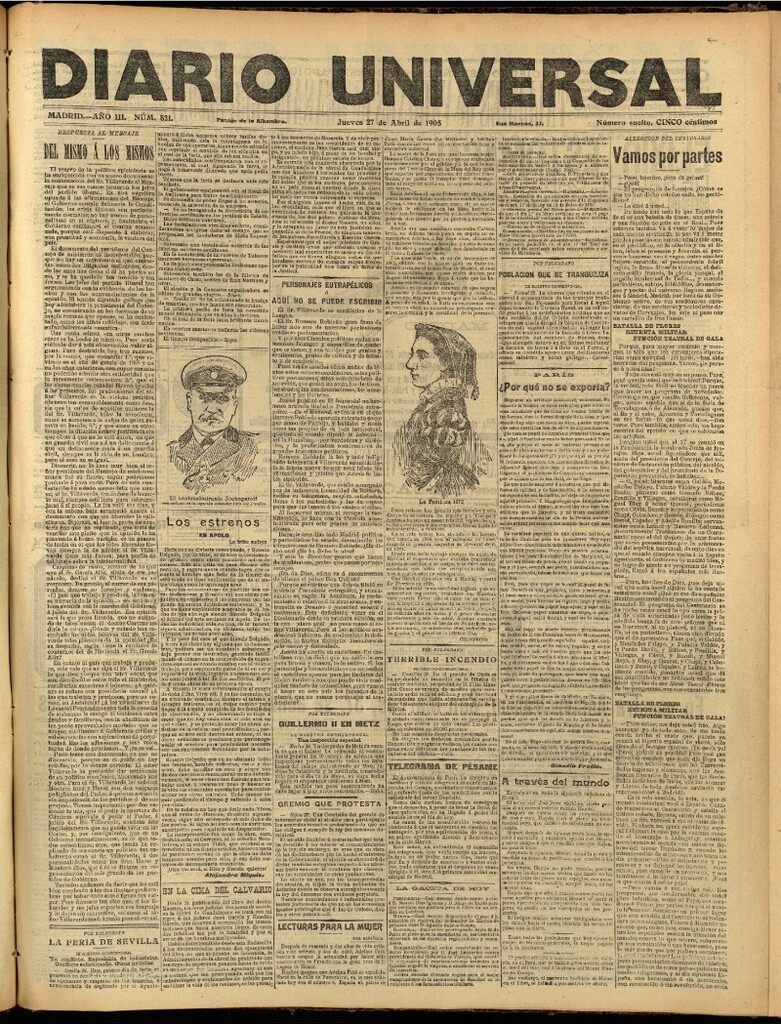 Miniatura de Diario Universal del 27 de abril de 1905, edición de noche