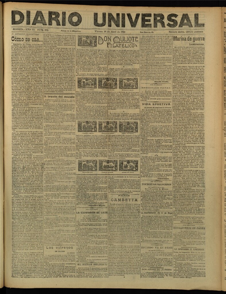 Miniatura de Diario Universal del 28 de abril de 1905, edición de tarde