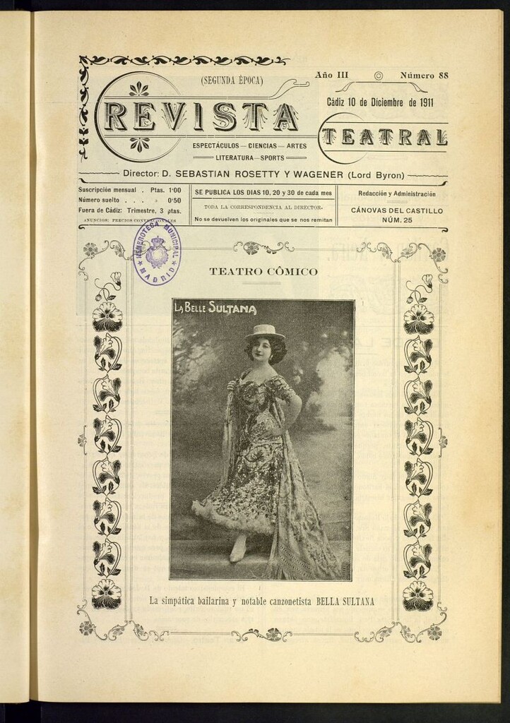 Miniatura de Revista Teatral, Literaria, Científica, de Bellas Artes y Espectáculos. Segunda época. Nº 88
